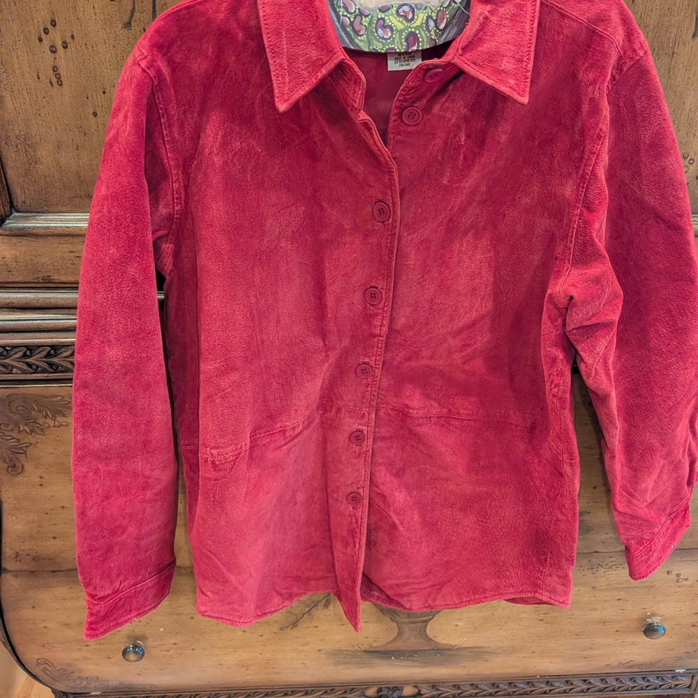 Red Suede Button-Up Jacket - image 1